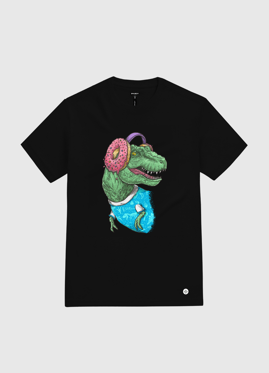 T-rex with headphones