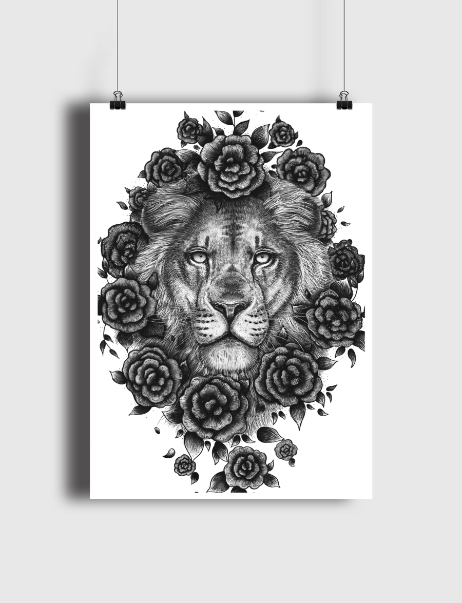 Lion in flowers