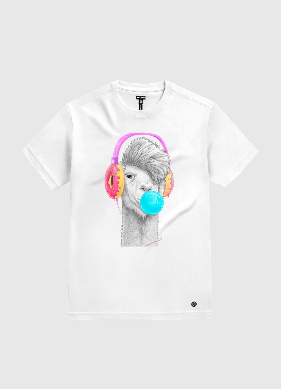 Lama in headphones