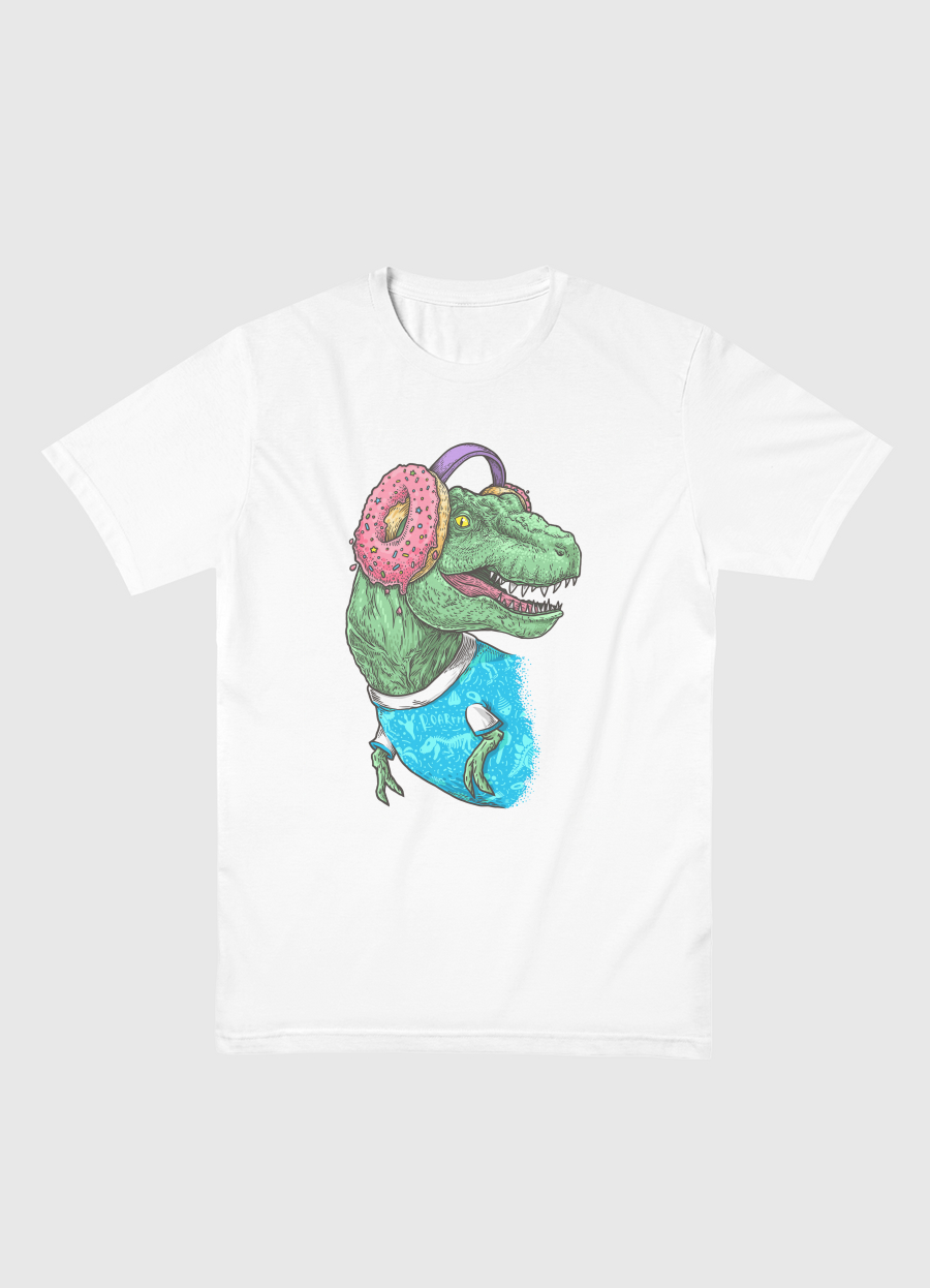T-rex with headphones