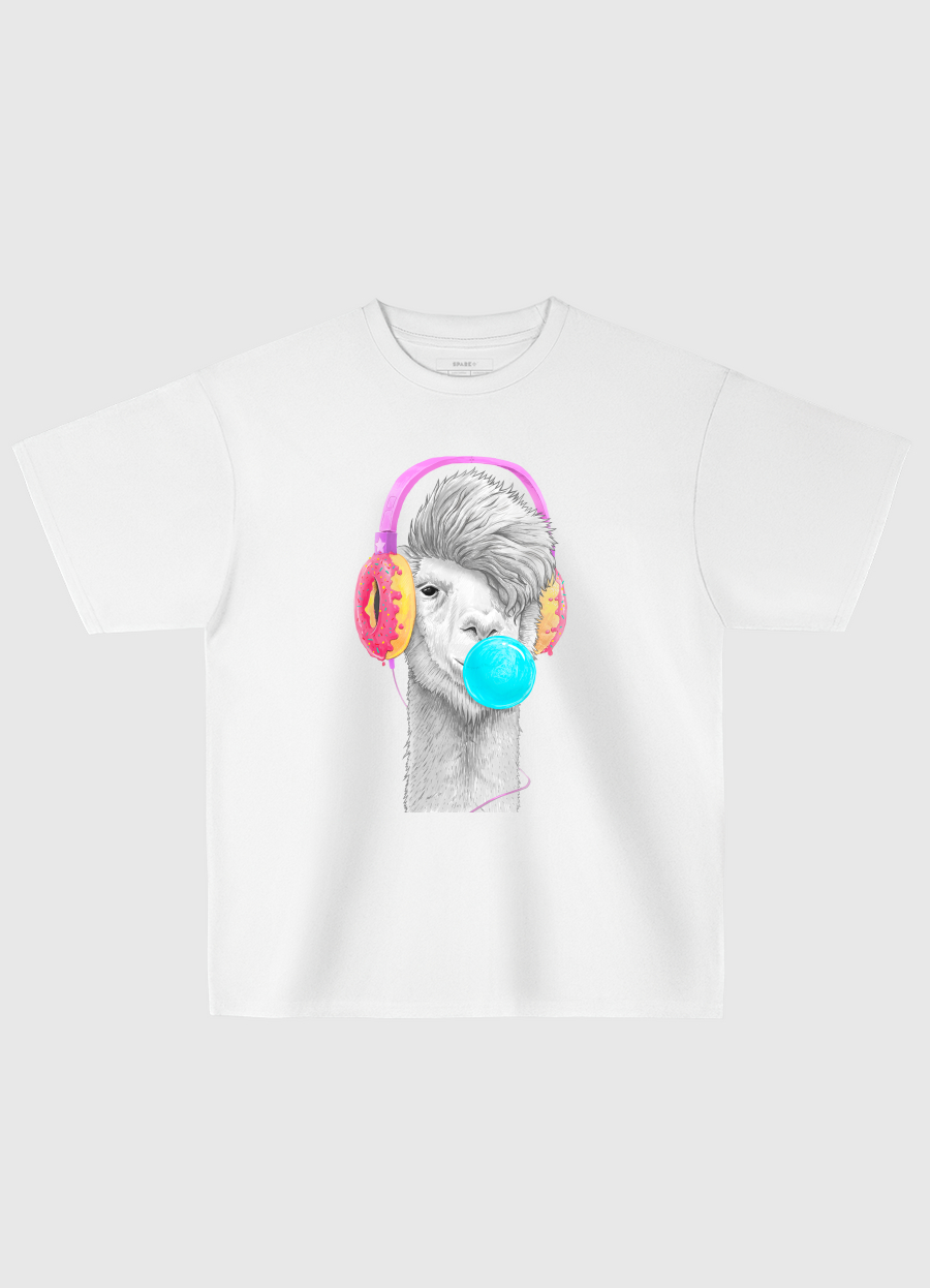 Lama in headphones